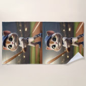 3D Funny Baseball Cat, Strandtuch (Vorderseite)
