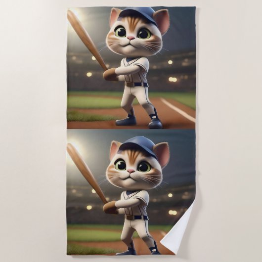 3D Funny Baseball Cat, Strandtuch (Vorderseite)