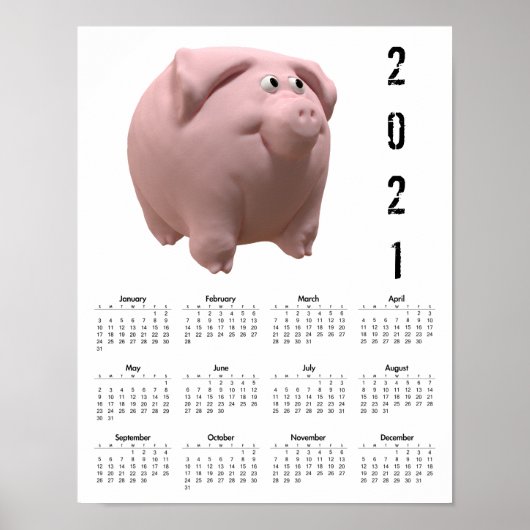 3D Funny Pig 2 Weißkalender Poster 2021 (Vorne)