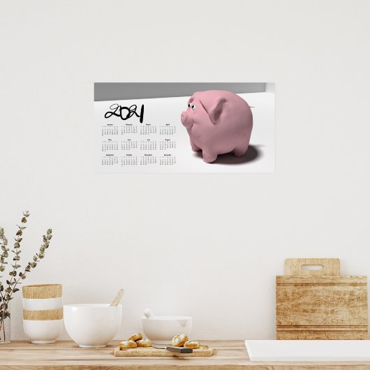 3D Funny Pig 3 Calendar Poster 2021 28x14 (Küche)