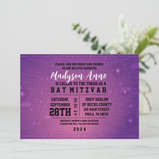 3D GAMER GAMING DIGITAL Bat Mitzvah Einladung (Stehend Vorderseite)