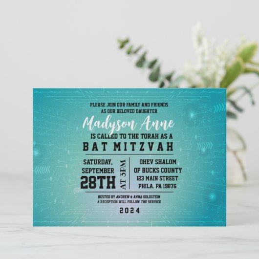 3D GAMER GAMING DIGITAL Bat Mitzvah Einladung (Stehend Vorderseite)