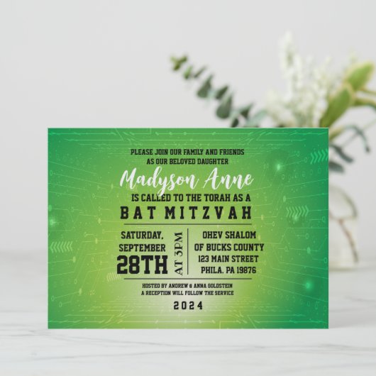 3D GAMER GAMING DIGITAL Bat Mitzvah Einladung (Stehend Vorderseite)