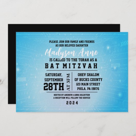 3D GAMER GAMING DIGITAL Bat Mitzvah Einladung (Vorne/Hinten)