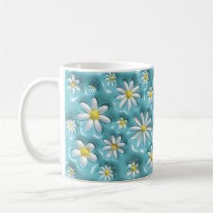3D-Gänseblümchen-Blumen-Tasse – Hübsche blaue ästh Kaffeetasse