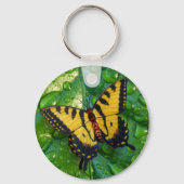 3D-Gelbe Schmetterling auf grünen Blättern Schlüsselanhänger (Vorderseite)