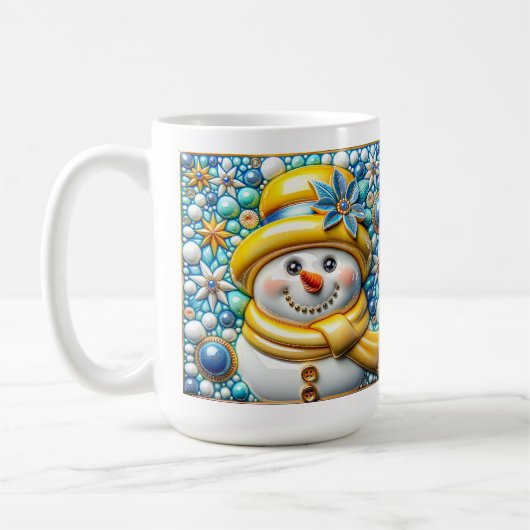 3D gelber Weihnachts-Schneemann Kaffeetasse (Links)