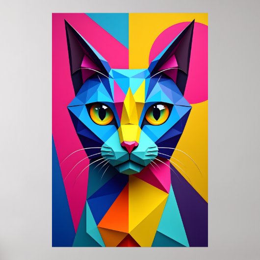 3D geometrische Pop-Art-Katze Poster (Vorne)