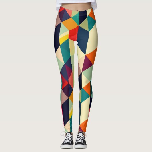 3D Geometrisches Muster RETRO Chic Colorful Leggings (Vorderseite)