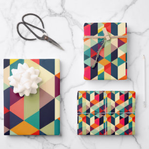 3D Geometrisches Muster RETRO Chic Mid Century Mod Geschenkpapier Set