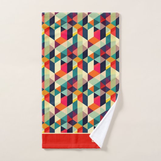 3D Geometrisches Muster RETRO Mit Monogramm Name Badhandtuch Set (Handtuch)