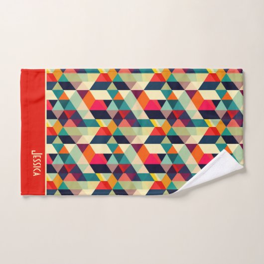 3D Geometrisches Muster RETRO Mit Monogramm Name Badhandtuch Set (Handtuch)