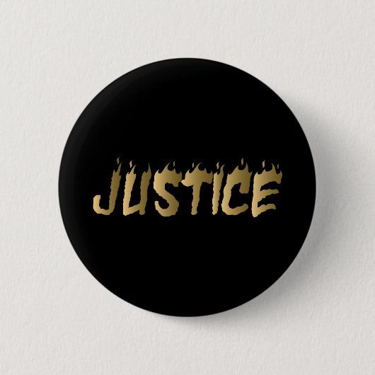 3D Gerechtigkeit Gold Brennen Briefe Schwarz Button (Vorderseite)