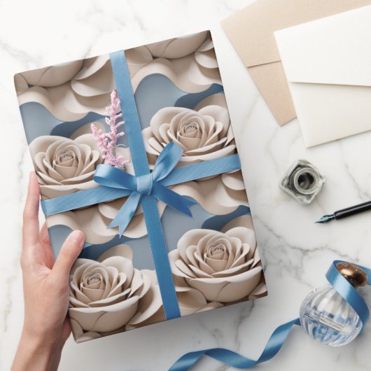 3D-gerenderte Rosen in Blautönen und Weiß Geschenkpapier (Schenken)