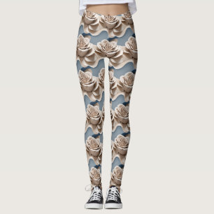 3D-gerenderte Rosen in Blautönen und Weiß Leggings