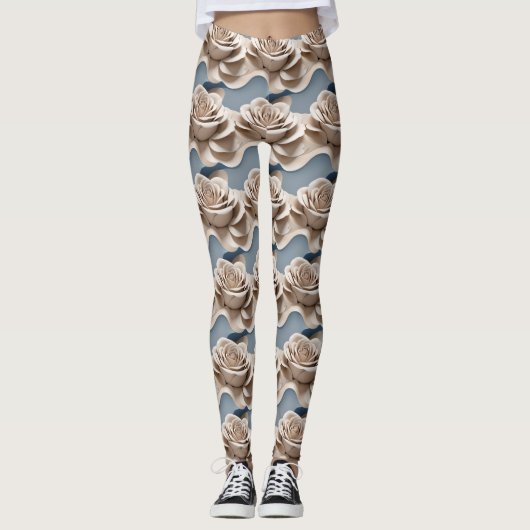 3D-gerenderte Rosen in Blautönen und Weiß Leggings (Vorderseite)