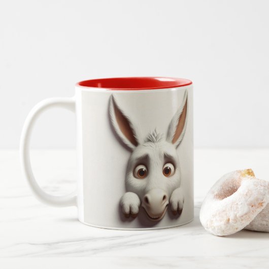3D-gescannte Donkey-Funny-Tiere Zweifarbige Tasse (Mit Donut)