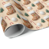 3D Gingerbread Christmas Stocking & Candy Cane Pat Geschenkpapier (Rolleneckpunkt)