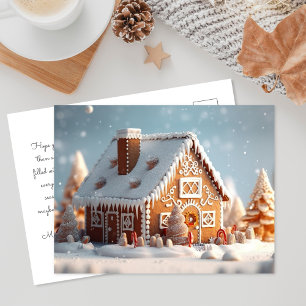 3D Gingerbrett House on Winter   Christmas Feiertagspostkarte