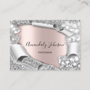 3D Glitzer Makeup Event Friseur ROSE Silber Visitenkarte