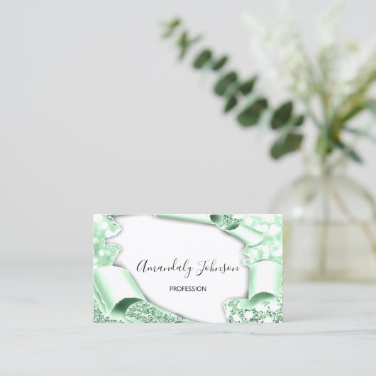 3D Glitzer Makeup Event Planner Mini Grün Visitenkarte (Stehend Vorderseite)