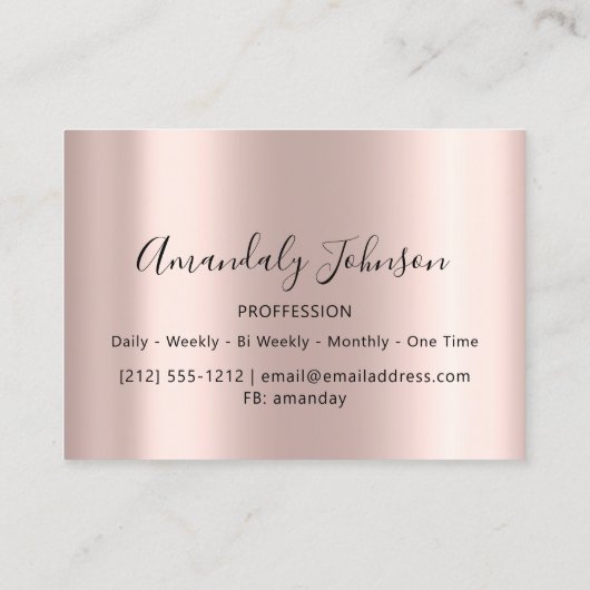 3D Glitzer Makeup Event Planner ROSE Silver Visitenkarte (Rückseite)