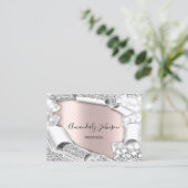 3D Glitzer Makeup Event Planner ROSE Silver Visitenkarte (Stehend Vorderseite)