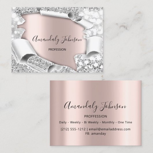 3D Glitzer Makeup Event Planner ROSE Silver Visitenkarte (Vorne/Hinten)
