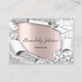 3D Glitzer Makeup Event Planner ROSE Silver Visitenkarte (Vorderseite)