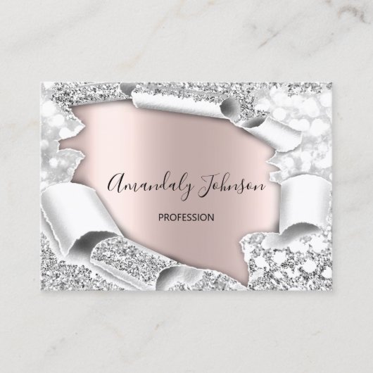 3D Glitzer Makeup Event Planner ROSE Silver Visitenkarte (Vorderseite)