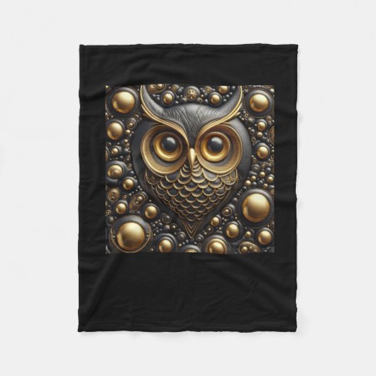 3d Gold Black Owl Sticker Fleecedecke (Vorderseite)