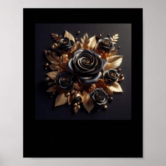 3d Gold Black Rose #4 Aufkleber Poster (Vorne)