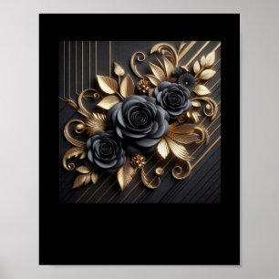 3d Gold Black Rose #7 Aufkleber Poster