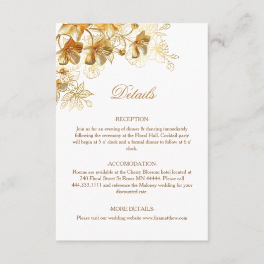 3D Gold Blumen Weiß Begleitkarte (Vorderseite)