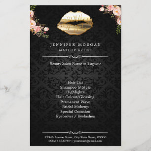 3D Gold Lippen Floral Make-up Künstler Schönheitss Flyer