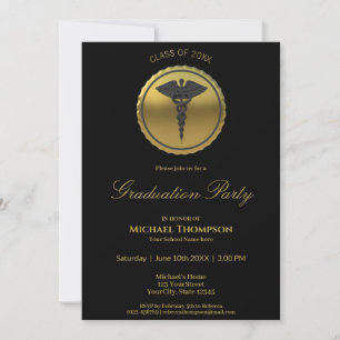 3D Gold Medizinischer Caduceus Emblem Abschluss Einladung