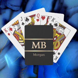 3D-Gold-Monogramm/Name, Goldstreifen, Schwarz Spielkarten