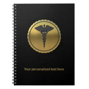 3D Gold Professionelles Medizinisches Caduceus-Emb Notizblock