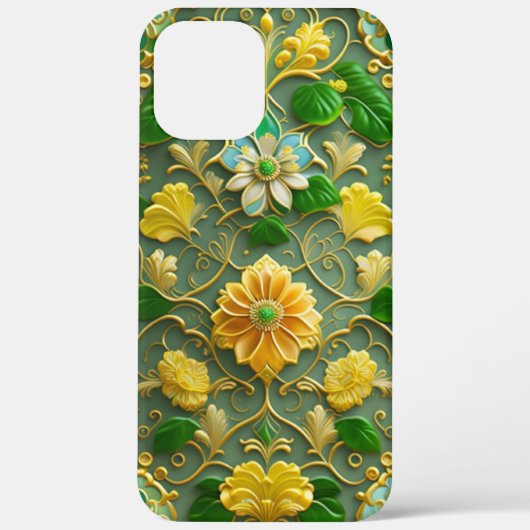 3D Gold und grüne Blüten Case-Mate iPhone Hülle (Rückseite)