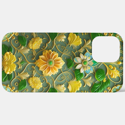 3D Gold und grüne Blüten Case-Mate iPhone Hülle (Hinten (horizontal))