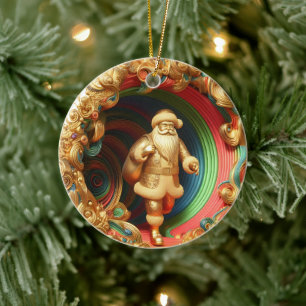 3d Gold-Weihnachtsklausel Keramik Ornament