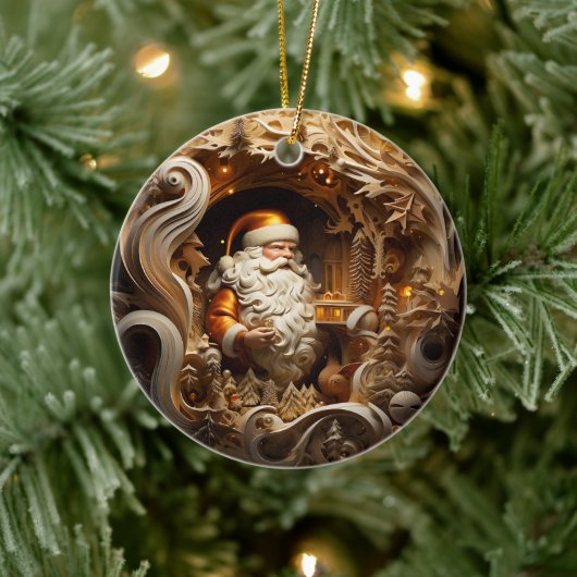 3d Gold-Weihnachtsklausel Keramik Ornament (Baum)