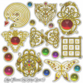 3D GOLD ZELLTIKKNOTEN, HERZ, ZEICHEN, FARBEN GEMS AUFKLEBER (Vorderseite)