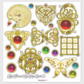 3D GOLD ZELLTIKKNOTEN, HERZ, ZEICHEN, FARBEN GEMS AUFKLEBER (Blatt)