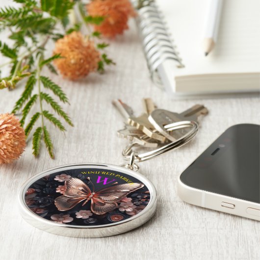 3D Goldbarren Elegantes Lila Monogramm Schlüsselanhänger (Seite)