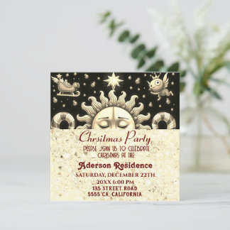 3d Golden Christmas Sun Golden Christmas Party Einladung