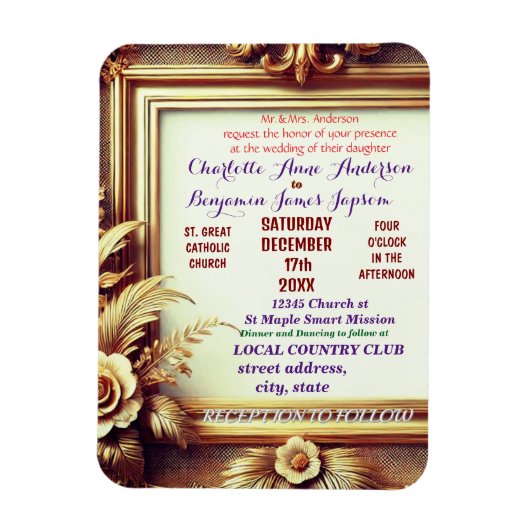 3D Golden Floral Botanischer Rahmen Magnet (Vertikal)