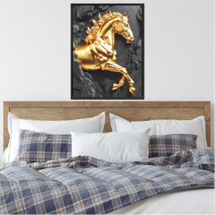 3D Golden Horse Steinrelief Leinwand
