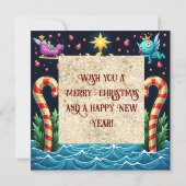 3d Goldener Weihnachtsbaum| Goldenes Weihnachtsfes Einladung (Rückseite)