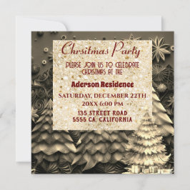 3d Goldener Weihnachtsbaum| Goldenes Weihnachtsfes Einladung